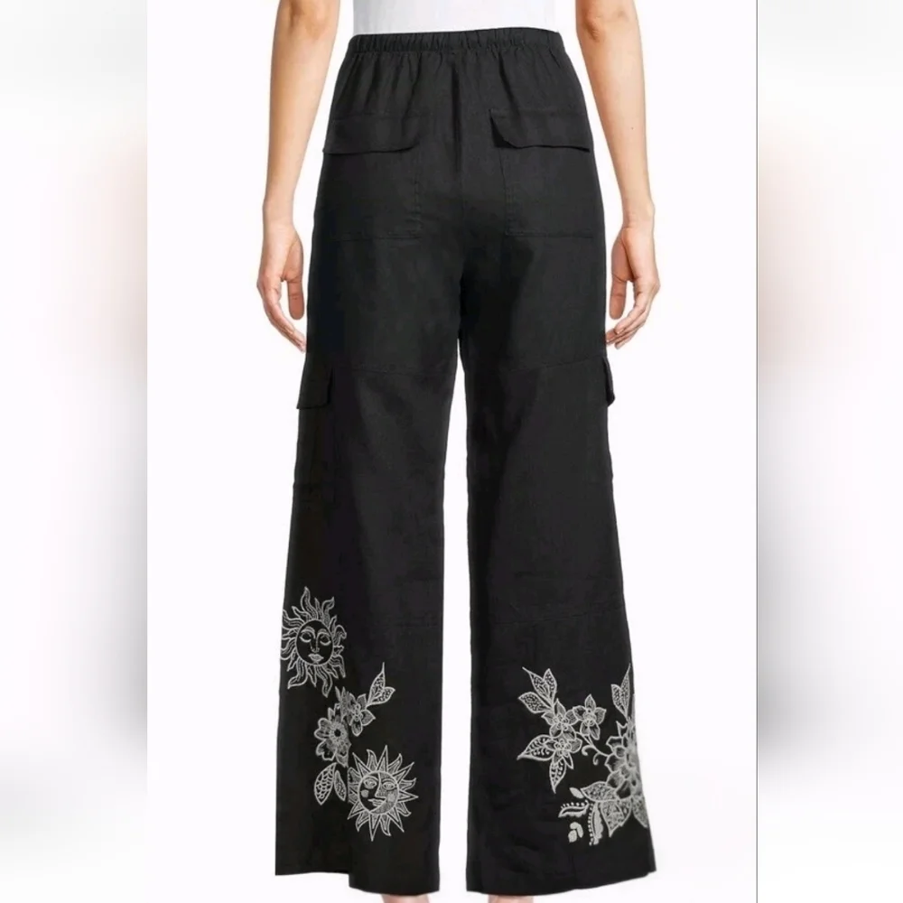 Johnny Was Addison Embroidered Wide-Leg Linen Pants. MSRP $248. Size M - Picture 6 of 12